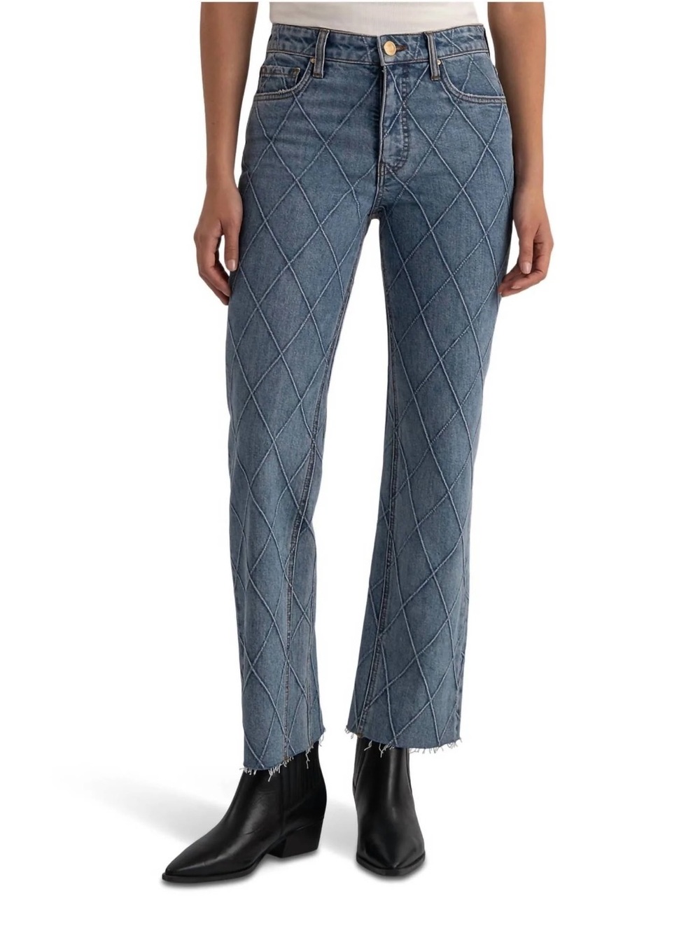 Kut From The Kloth - Kelsey High-Rise Ankle Flare Abloom Diamond Pattern Jeans